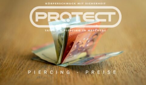 Geld, Euro-Scheine, Logo Firma Protect in Meschede, Text Piercing Preise